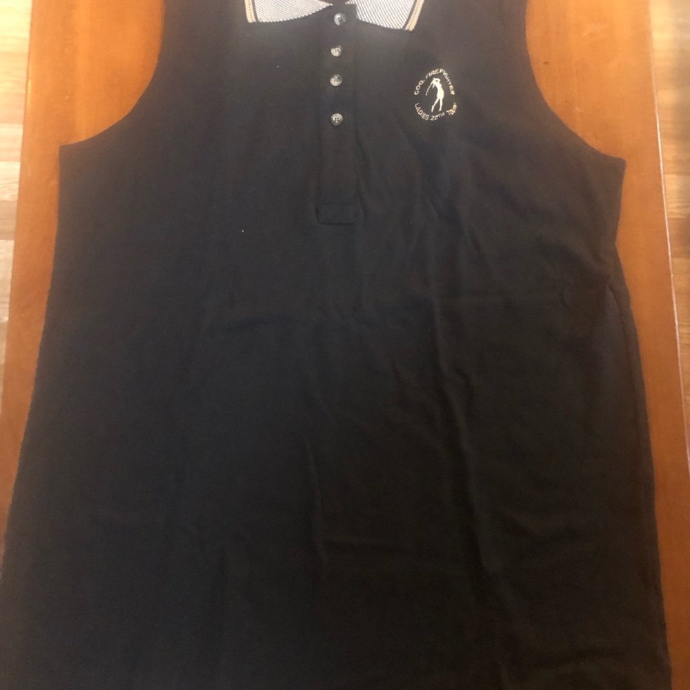 Sleeveless Black Polo Tank with Contrast Collar